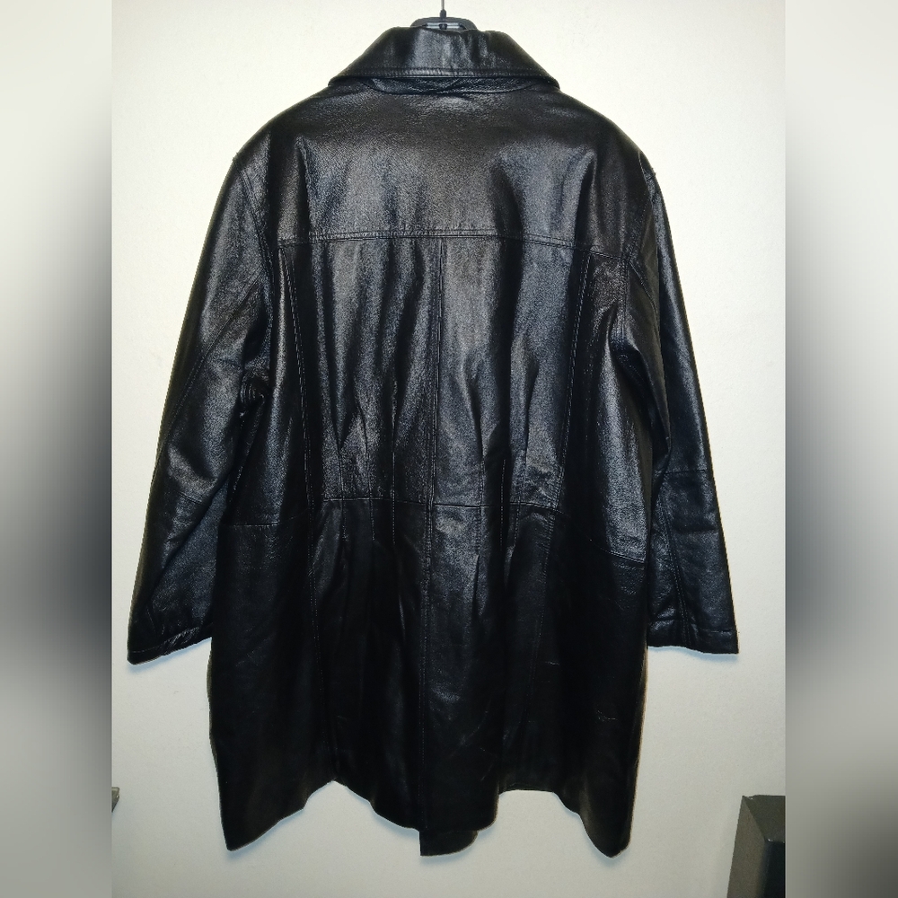 Veranesi Women's Genuine Leather Black Trench Jacket Size 24W  3XL - Picture 2 of 8